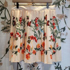 Camellia Women's Short Yellow Red Floral Pleated Skirt Summer SZ Large